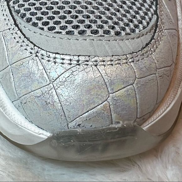 P448 Luke White Zebra Chunky Trainers Dad Sneakers Mesh & Iridescent Leather - Picture 5 of 10